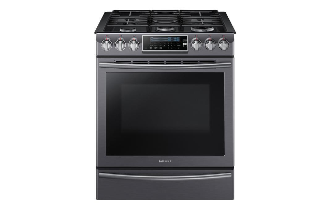 Samsung - 5.8 cu. ft Slide-In Gas Range in Black Stainless Steel - NX5