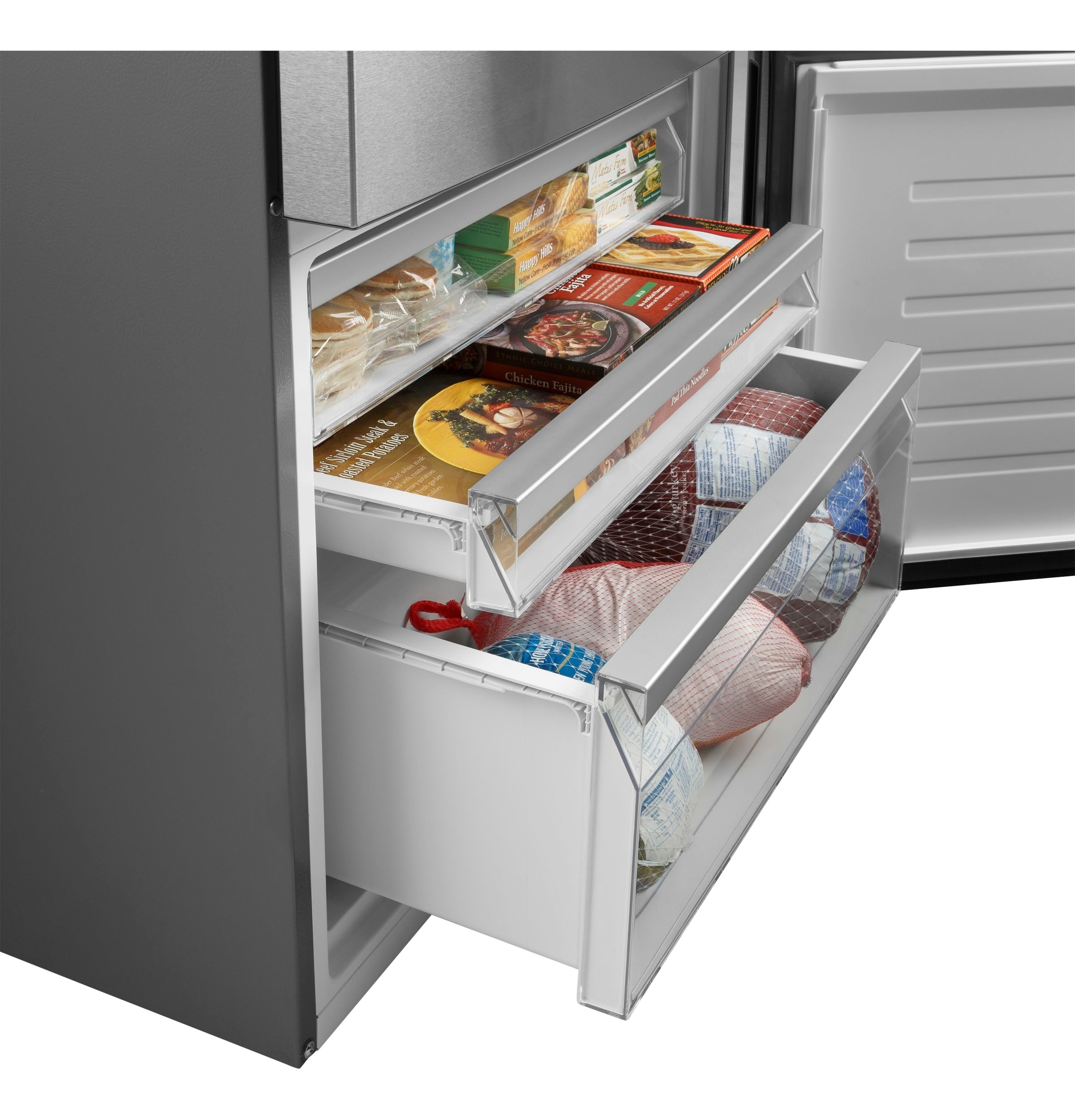 GE - 31.1 Inch 17.7 cu. ft Bottom Mount Refrigerator in Stainless - GBE17HYRFS