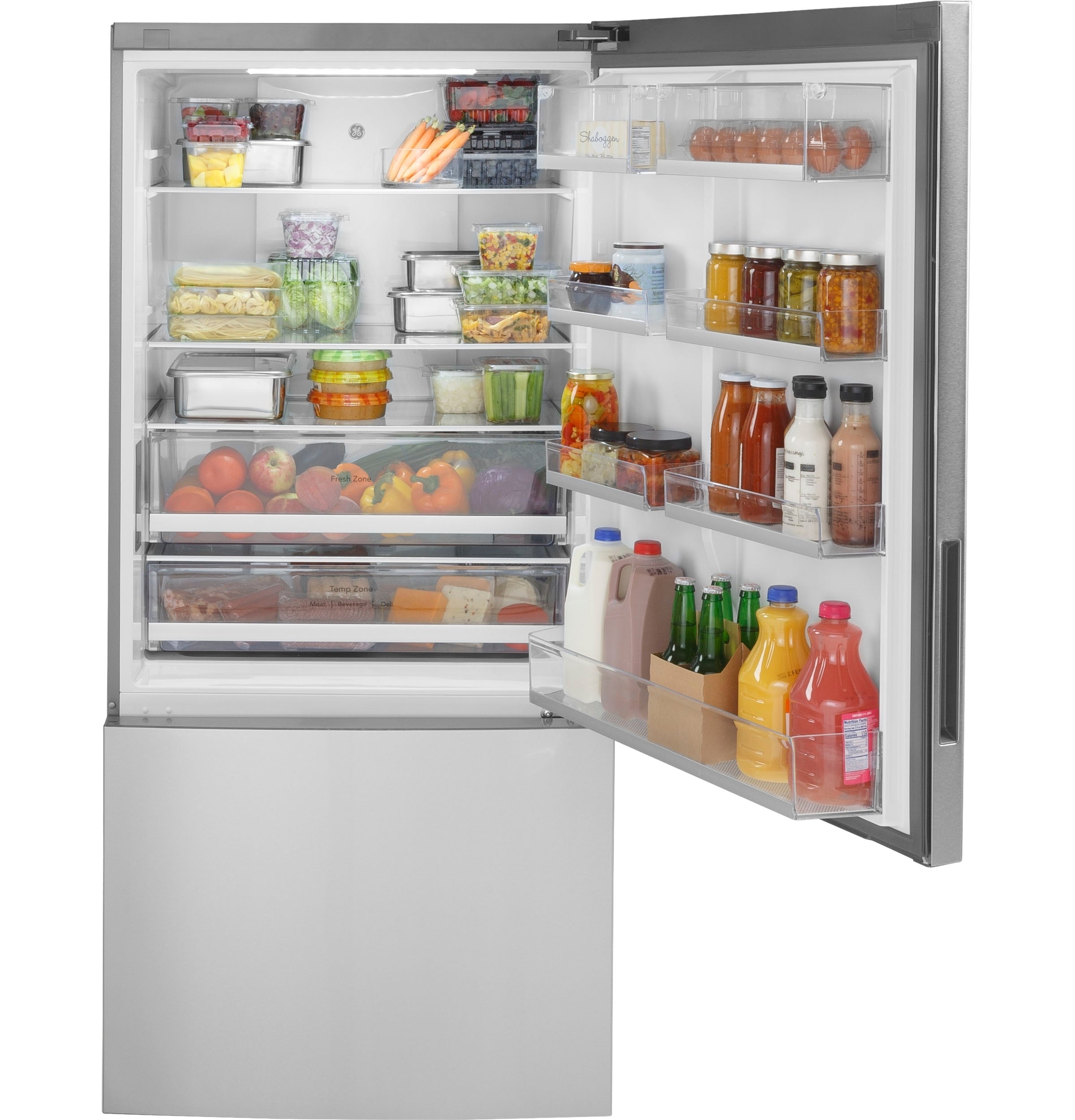 GE - 31.1 Inch 17.7 cu. ft Bottom Mount Refrigerator in Stainless - GBE17HYRFS