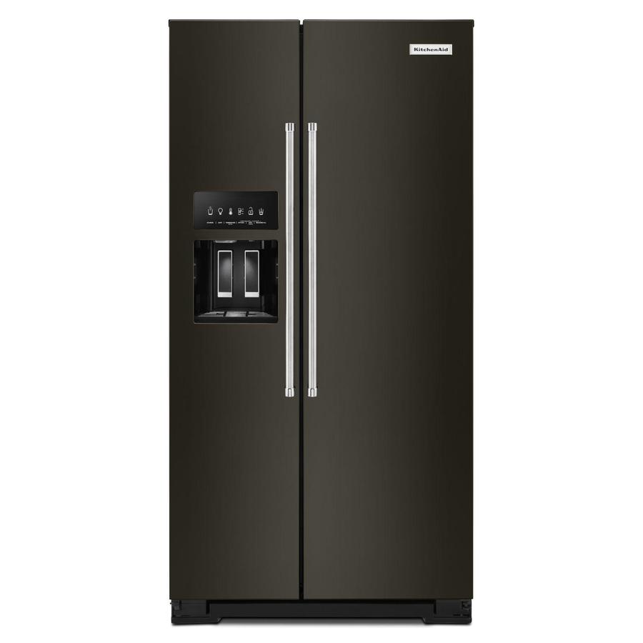 KitchenAid - 35.75 Inch 23 cu. ft Side by Side Refrigerator in Black Stainless (Open Box) - KRSC703HBS