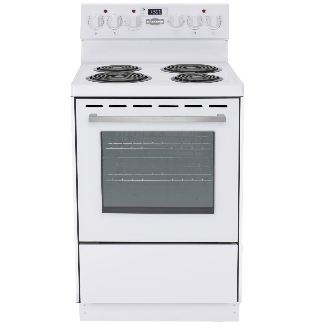 Marathon - 23.6 Inch 2.7 cu. ft  Electric Coil Range With Clock in White - MER241W-2