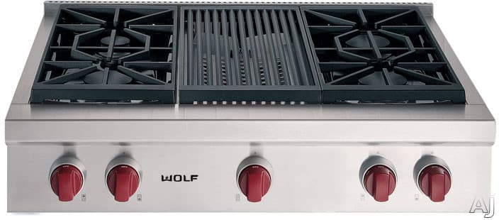 Wolf - 35.875 inch wide Gas Cooktop in Stainless - SRT364C