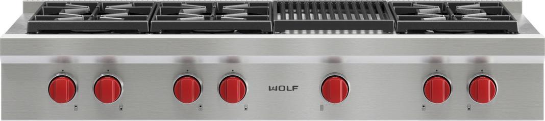 Wolf - 47.875 inch wide Gas Cooktop in Stainless - SRT486C-LP