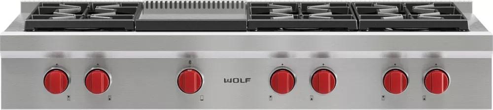 Wolf - 47.875 inch wide Gas Cooktop in Stainless - SRT486G