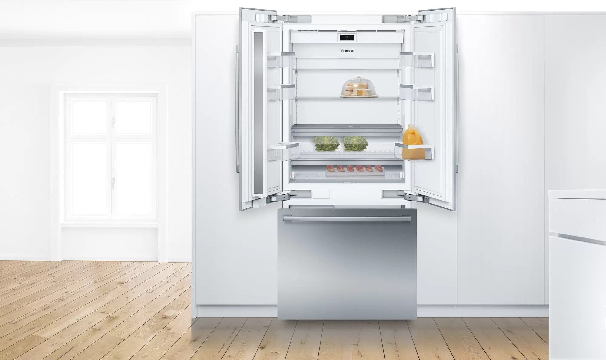 Bosch - 35.75 Inch 19.4 cu. ft Built In / Integrated French Door Refrigerator in Stainless - B36BT935NS