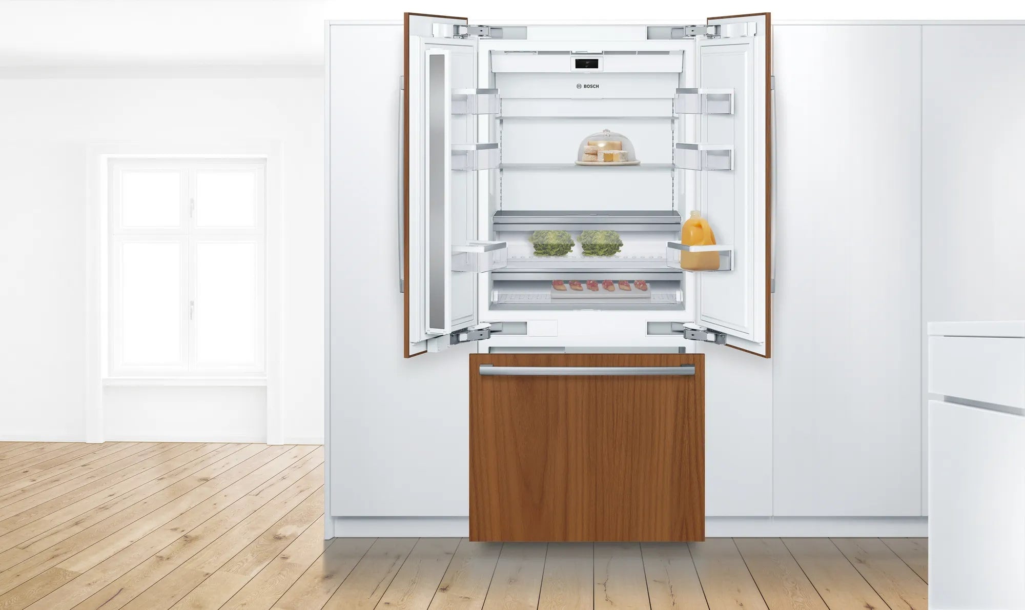 Bosch 35.75 Inch 19.4 cu. ft Built In Integrated French Door Refrigerator in Panel Ready B36IT905NP