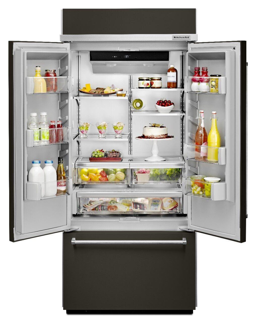 KitchenAid - 36.25 Inch 20.81 cu. ft French Door Refrigerator in Black Stainless - KBFN506EBS