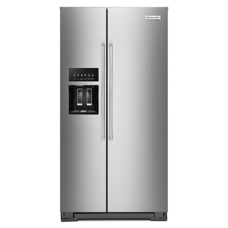 KitchenAid - 35.75 Inch 25 cu. ft Side by Side Refrigerator in Black Stainless - KRSF705HBS