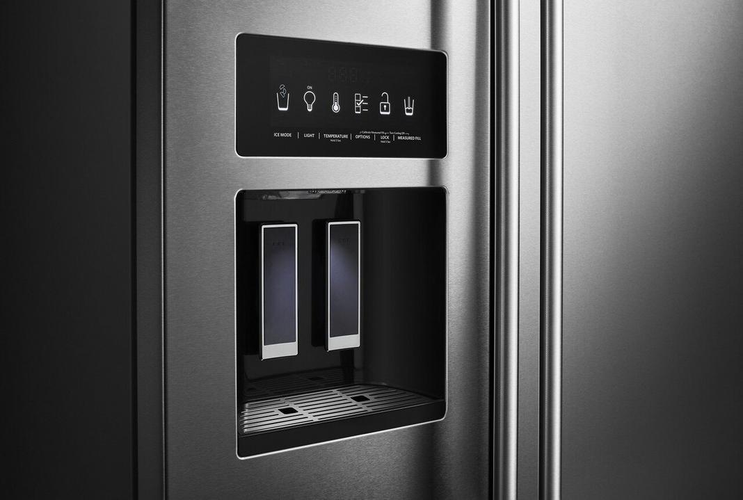 KitchenAid - 35.75 Inch 25 cu. ft Side by Side Refrigerator in Black Stainless - KRSF705HBS