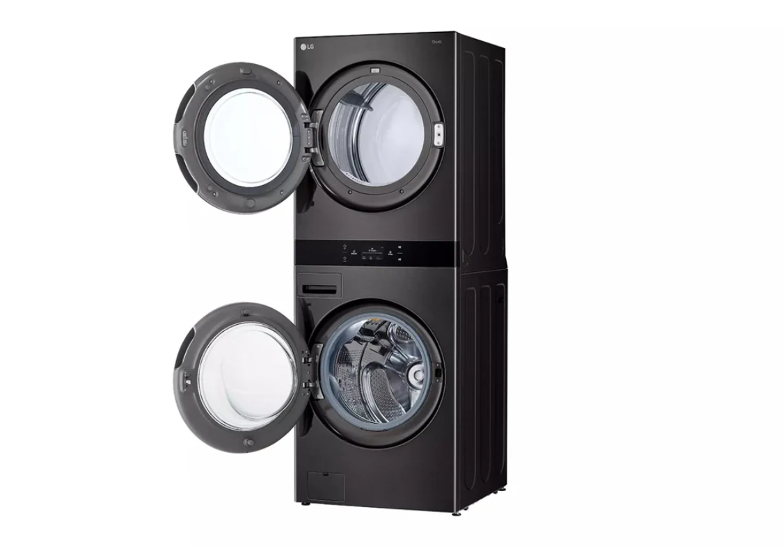 LG - Washer 5.0 cu. & Dryer 7.4 cu. Ft  Front Load WashTower in Black Stainless - WKEX300HBA